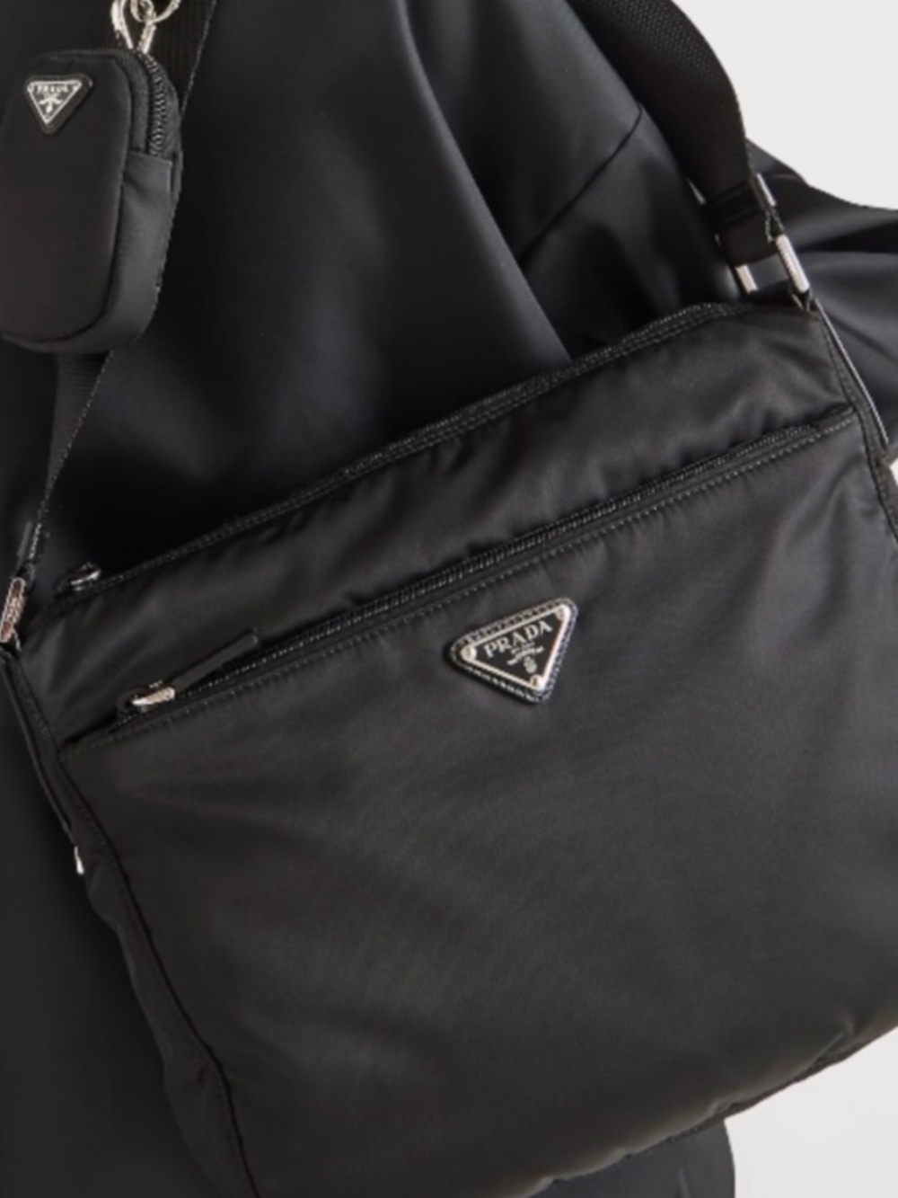 Prada Re- Nylon messenger bag with pouch